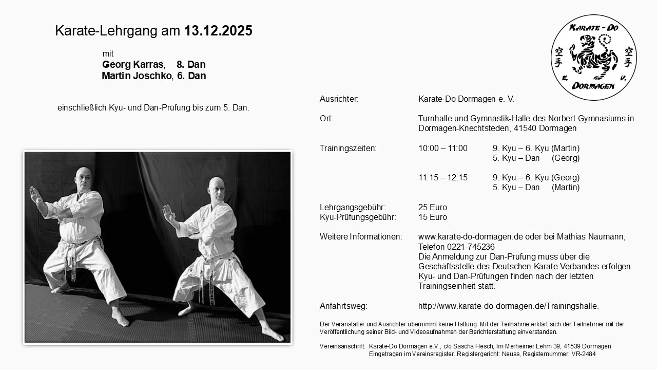 KDD Karate Lehrgang mit Georg Karras (8.Dan) und Martin Joschko (6.Dan)